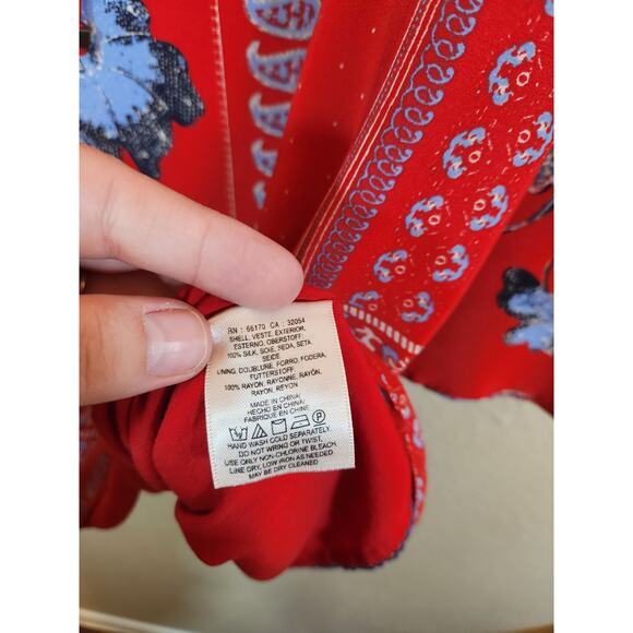 Anthropologie Vanessa Virginia Red Floral Bell Sleeve Silk Peasant Dress Size‎ 2 - Picture 6 of 8